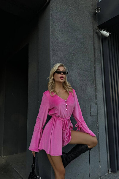 Afitapbutikmoda Dügme Detay Bagcıklı Basic Kadife Şort Tulum Elbise