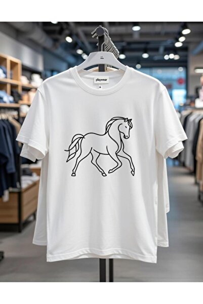 playwear PLAY WEAR Tricou unisex cu imprimeu MINIMAL HORSE, cu decolteu rotund