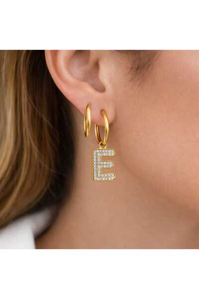 Bittox أقراط دائرية من الفولاذ المقاوم للصدأ مع حروف وحجارة مرصعة، أقراط ذهبي...