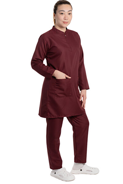 ABSHIR طقم زي مربية/خادمة منزلية، سترة قطنية بأكمام طويلة وبنطال مستقيم الساق