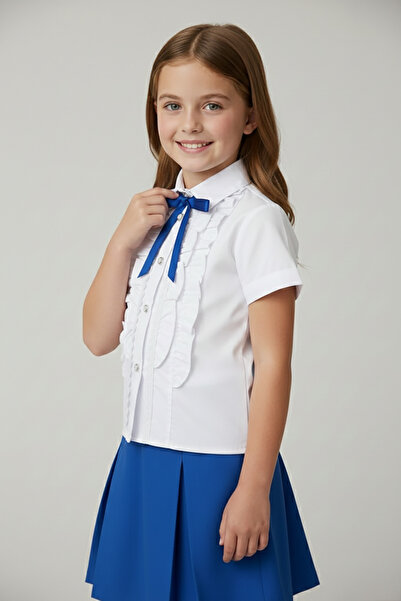 nacar çarşı Devojčina Kobalt plava mašna sa volanima Čipka detaljna bela košu...