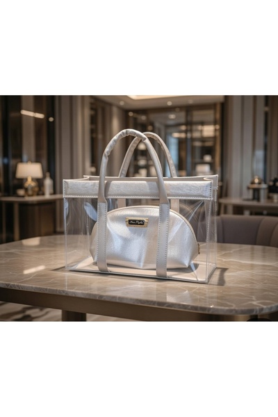 Handmade Şeffaf PVC, sedefli kumaş şık kadın çantası, makyaj çantası ile