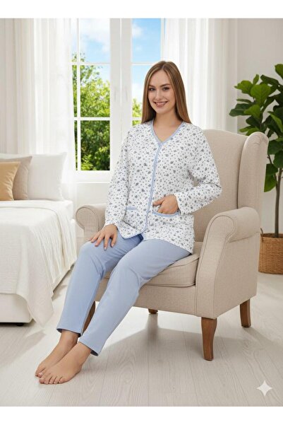 İpek Set de pijamale cu mâneci lungi, cu nasturi în față, mărime mare, 100% b...