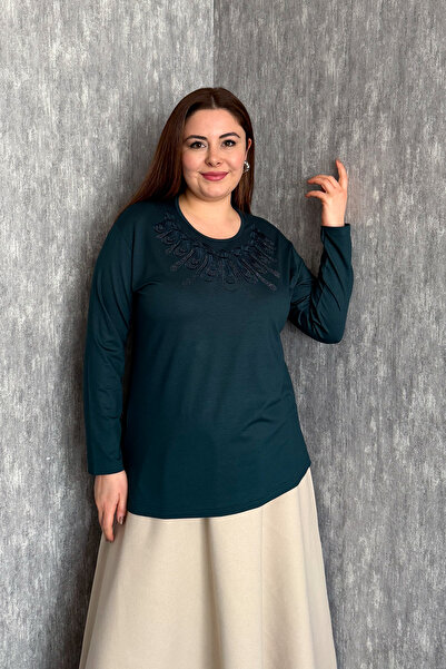 ModaPlaza Women's Stone Embroidered Blouse 004