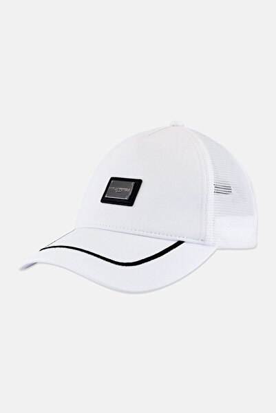 Karl Lagerfeld Men Brand Logo Trucker Cap, White