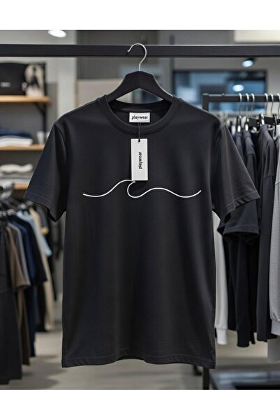 playwear PLAY WEAR Unisex Χαλαρή Εφαρμογή MINIMAL WAVE LINE Μπλουζάκι με στάμ...