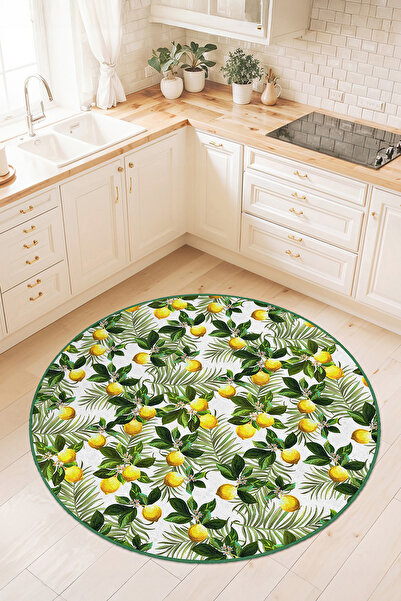 Home Canlı Sarı Limon Desenli Şık ve Ferah Mutfak Halısı