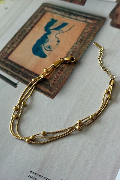 Trendy Butik سوار من الفولاذ بثلاث سلاسل على شكل كرة