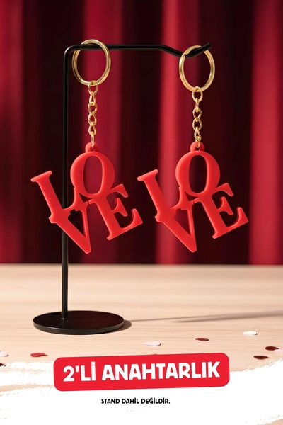 3D Love Written Keychain 2-Piece Gold Ring Bag Charm Accessory