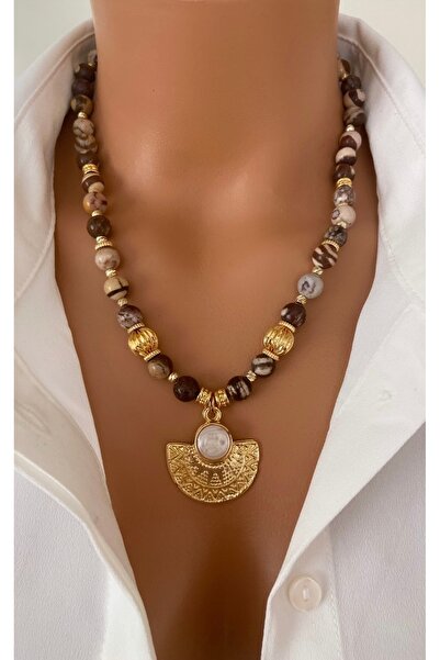 TARZ-I TAKI Natural Stone Milk Jasper Special Tip Design Necklace