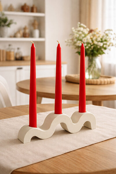 lufen deco Mermer Desenli Beton Şamdan Mumluk Seti 3’lü Dalgalı Tasarım Dekor...