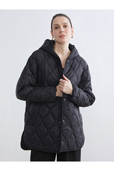 LC Waikiki Black Hooded Quilted Women's Puffer Jacket