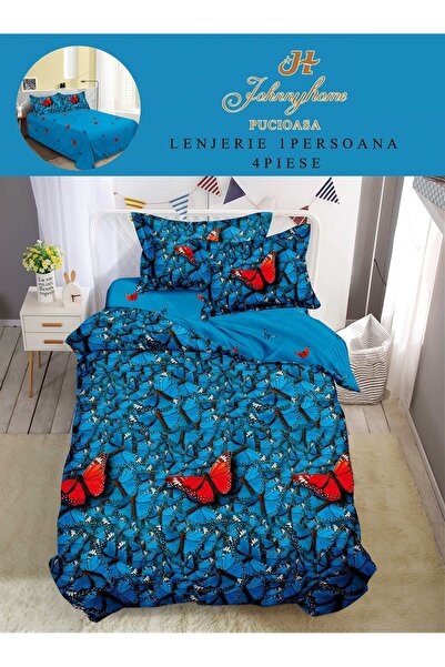 trendyhome Lenjerie Pat 1 Persoană 4 Piese, Bumbac Finet, Imprimeu Modern