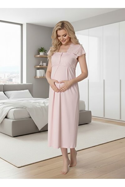 Lohusa Homewear Noul sezon, roz, cu mânecă scurtă, elegantă, cu detaliu din d...