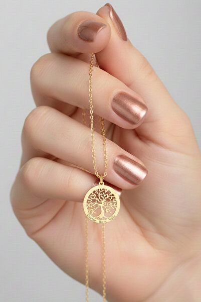 saramary 925 Ayar Gümüş Kişiye Özel Aile Hayat Ağacı 14 Ayar Altın Kaplama Go...