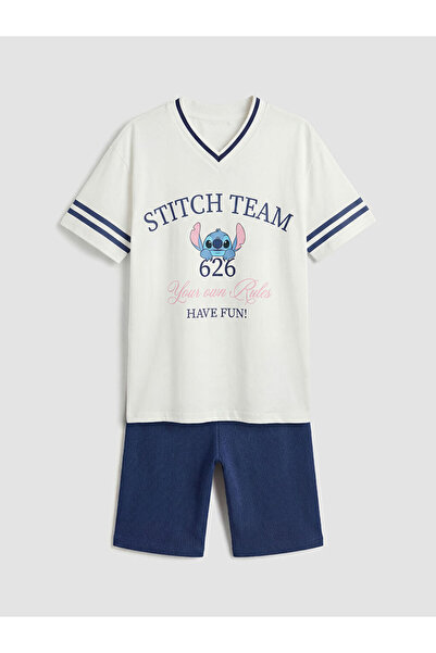 LC Waikiki تي شيرت وشورت بناتي مطبوع عليه Stitch من UZG STORE