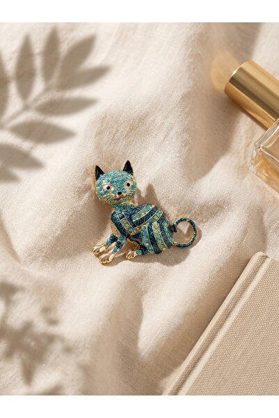SR Jewelry Box Taşlı Mavi Kedi Figürlü Broş – Işıltılı, Şık ve Koleksiyonluk ...