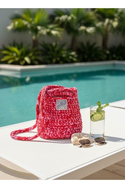 Beril Yamaç Design Studio Pink Knitted Crossbody Bag Handmade Boho Beach Bag ...