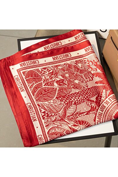 Accessories Hei Red Patterned Stylish Silk-Look Women's Accessory Scarf Foulard