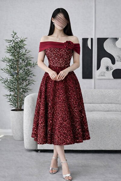 Calissa Store Elegant soft red sequined dress