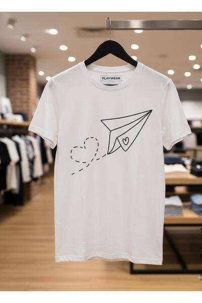 playwear PLAY WEAR Tricou unisex cu imprimeu MINIMAL AIRPLANE HEART, cu decol...