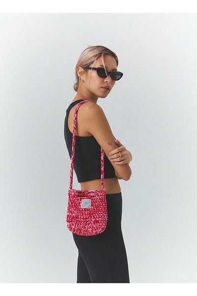 Beril Yamaç Design Studio Pink Knitted Crossbody Bag Handmade Boho Beach Bag ...