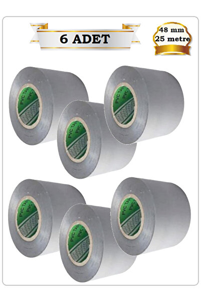 PVC İZOLE BANT (6 ADET GRİ) (48 mmx25 mt) YALITIM İZOLASYON ONARIM BANDI