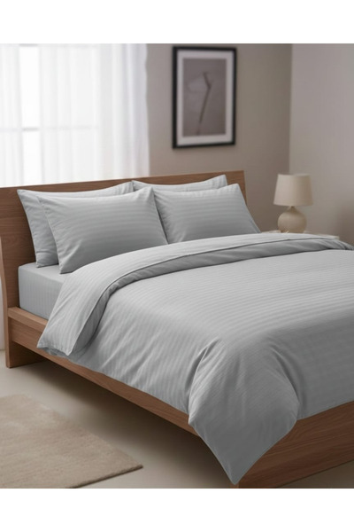 Alpateks Home طقم غطاء لحاف من الساتان المخطط 100% قطن مقاس كينج 220x240 سم