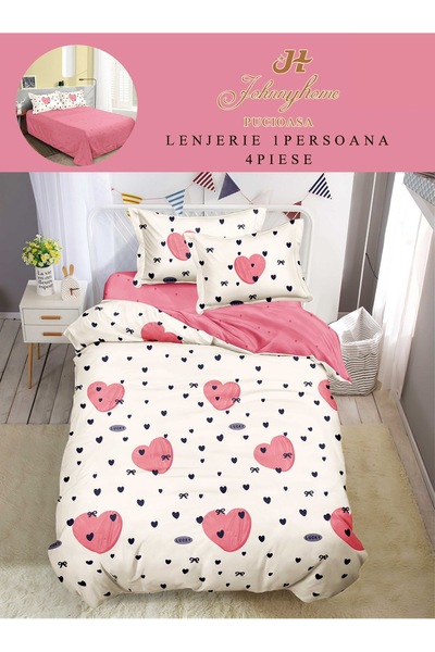 trendyhome Bed Linen 1 Person 4 Pieces, Fine Cotton, Modern Print