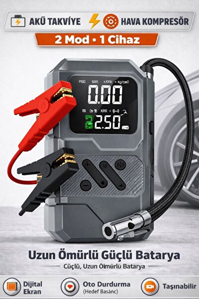 POLYGOLD Pro Taşınabilir Dijital Göstergeli Araç Lastik Sişirme Ve Araç Takvi...