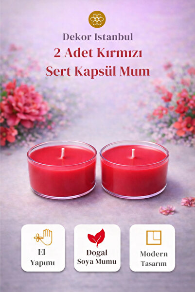 2 Adet Kırmızı Sert Kapsül Mum | El Yapımı Doğal Soya Mumu Lüks Modern Dekoratif Mum