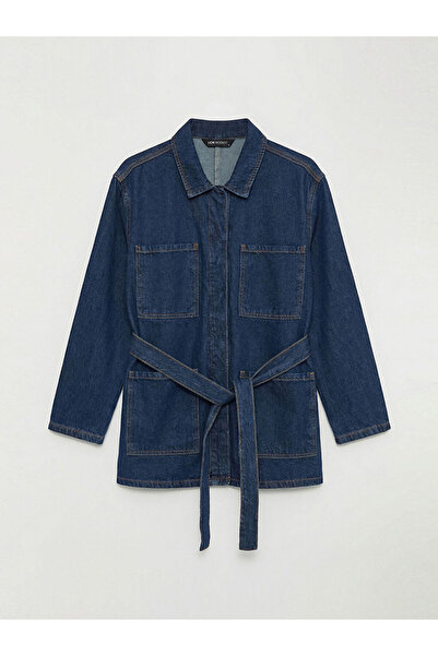 LC Waikiki Jachetă de blugi pentru femei, cu guler tip cămașă Indigo și curea...