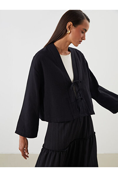 LC Waikiki Black Shawl Collar Oversize Muslin Women's Kimono