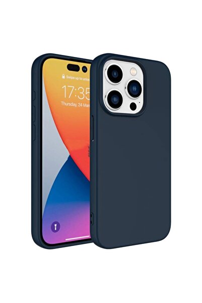 Paladyum Case حافظة سيليكون مخملية باللون الأزرق الداكن متوافقة مع هاتف iPhon...