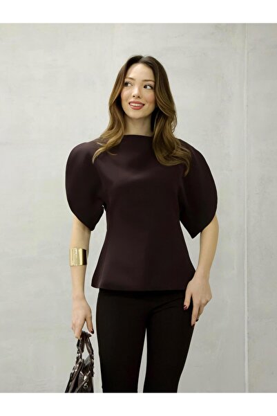 Coral Sırtı Fermuarlı Bluz 3223 Kahve