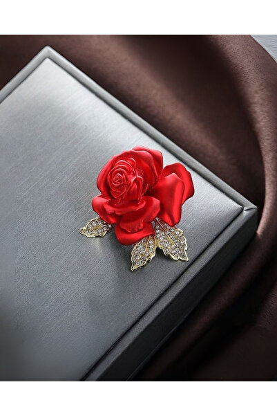 AYLİS Kırmızı Gül kadın Broşu