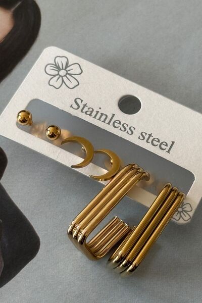 Trendy Butik Steel 6-Piece Gold Set Earrings