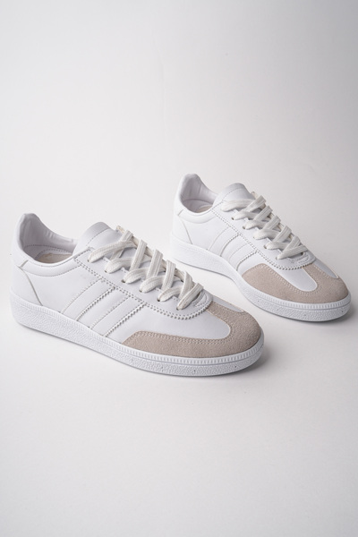 ALFHA Süet Beyaz Basic Termo Taban Yanı Şeritli Ortopedik Tabanlıklı Bağcıklı...