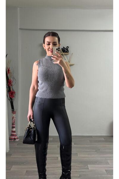 Derya Akyol Sıfır Kol Antrasit Sakallı Triko Body Bluz Süveter