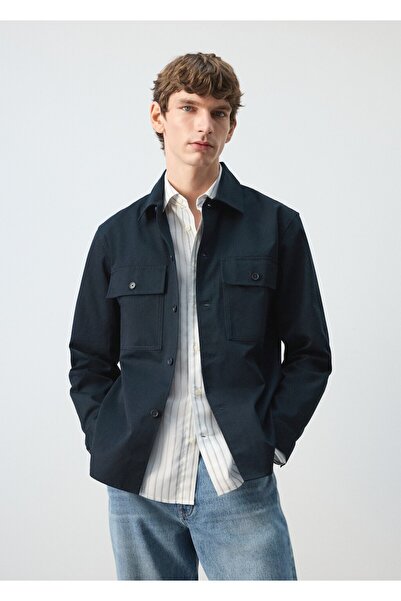 MANGO Man Cepli %100 pamuklu gömlek ceket