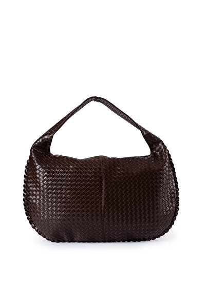 GLONDY Barela Faux Leather Knitted Patterned Women's Hand and Shoulder Bag Brown
