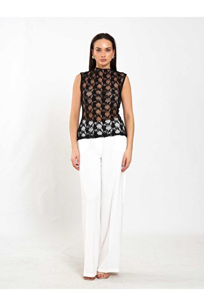 Coral Kolsuz Dantel Bluz 071859 Siyah