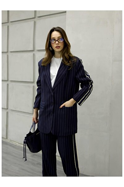 Coral Lace Striped Jacket Ckt01697 Navy Blue