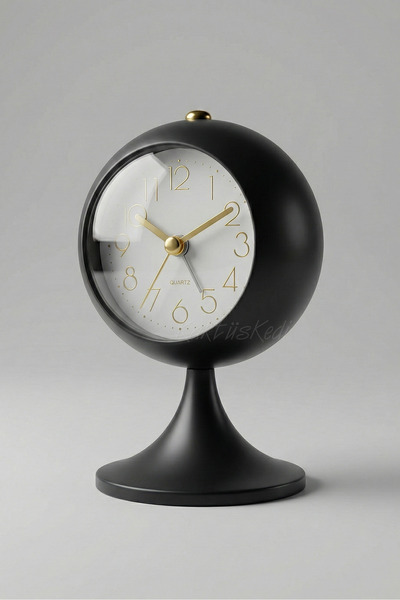 KaktüsKedi Dekoratif Modern Ayaklı Metal Masa Saati - Retro Tasarım Küre Çala...