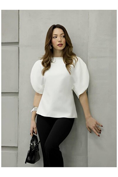 Coral Sırtı Fermuarlı Bluz 3223 Beyaz
