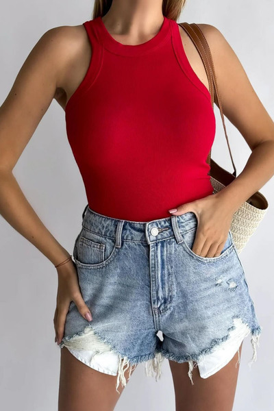 sunfyre Women's Halter Neck Zero Sleeve Ribbed Athlete Crop Top Sun257