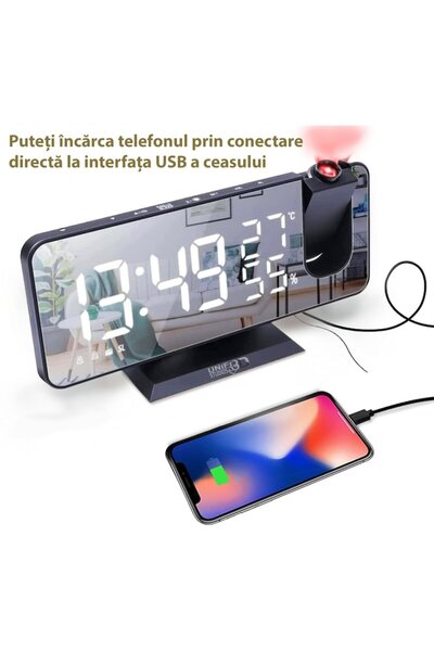 Unified Studios Multifunctional LED Clock with Projection, Temperature, Humid...