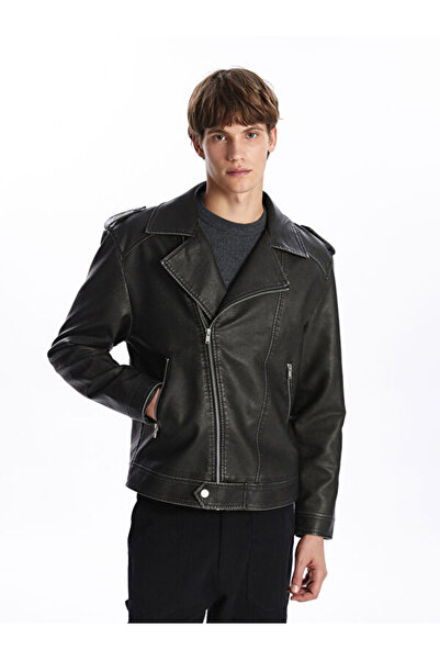 LC Waikiki Slim Fit Biker Roba Collar Men's Leather Look Jacket from Uzg Stor...