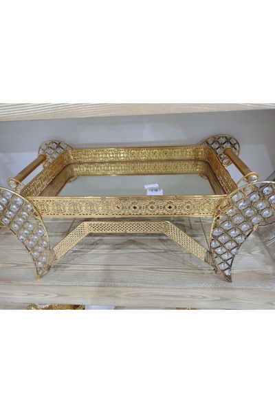 Tohfah Glass serving table with gilded crystal
