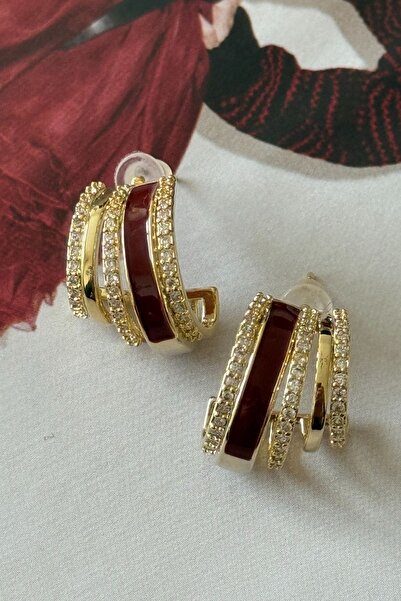Trendy Butik أقراط VIP بحجر الزركون الكامل بحجر بوردو